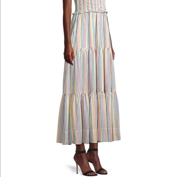 NWT Solid & Striped Rainbow Stripe Cotton Smocked Bodice Tiered Maxi Dress - Picture 4 of 6